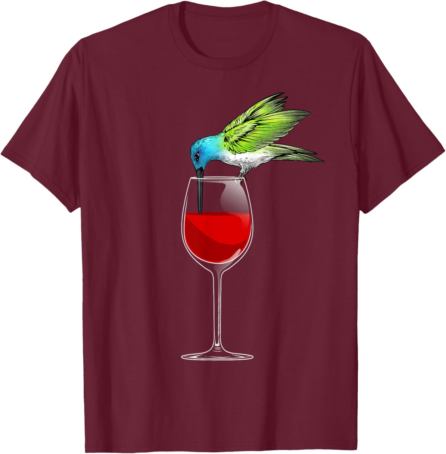 Cool Hummingbird Women Wine Glass Animal Bird Lover T-Shirt - T-Shirt | Maroon