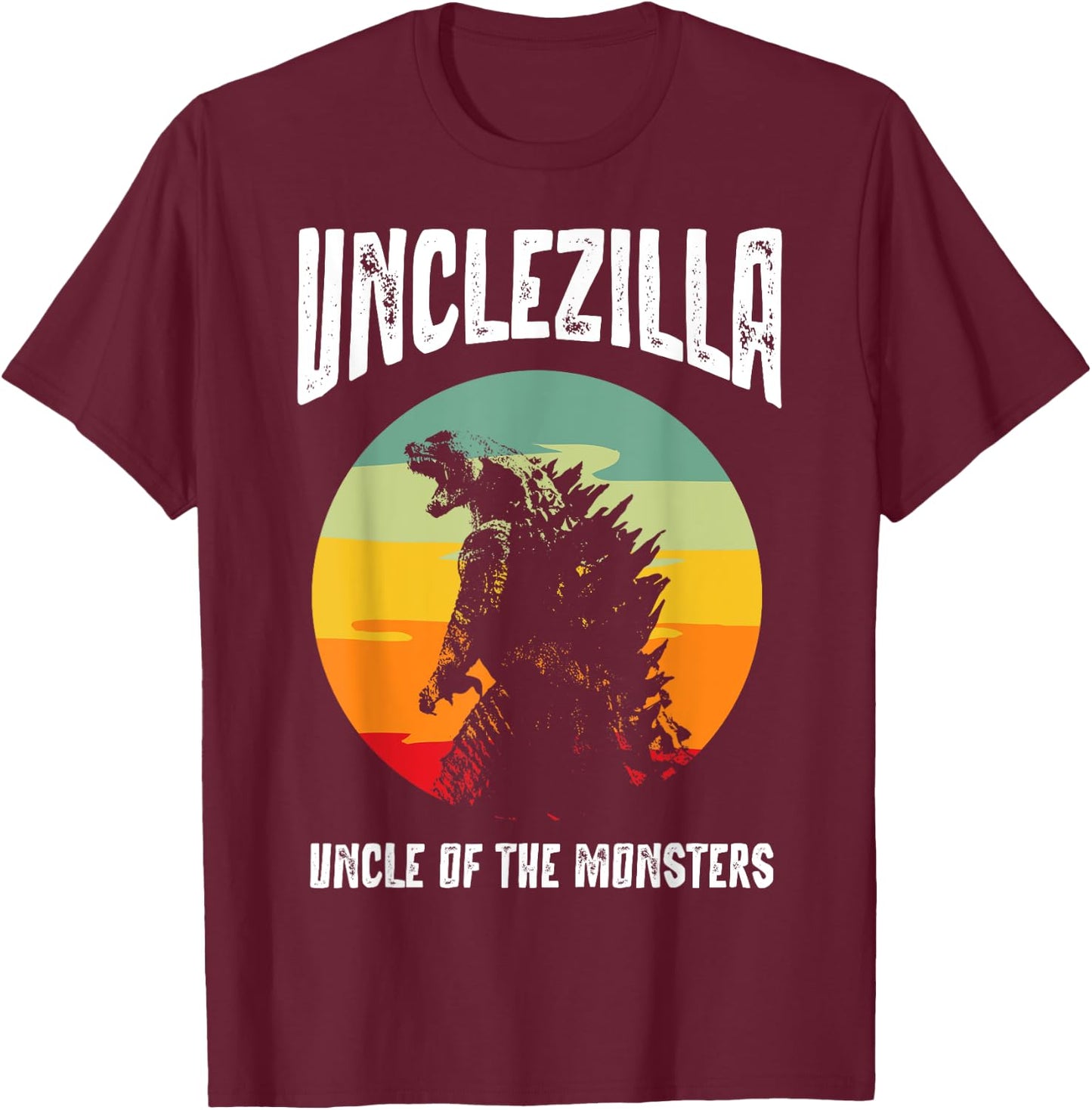 Unclezilla Uncle of The Monsters Retro Vintage Sunset T-Shirt - T-Shirt | Maroon