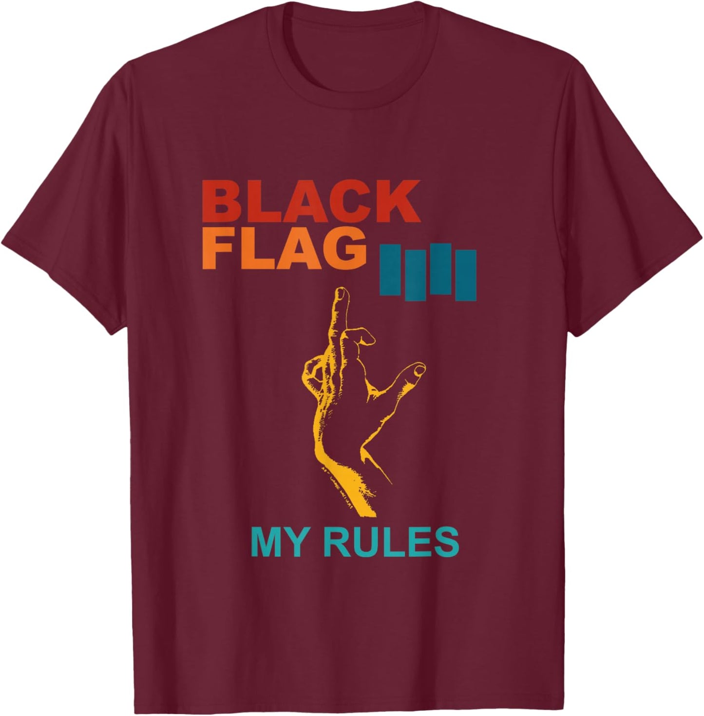 Black Flag My Rules Retro T-Shirt - T-Shirt | Maroon