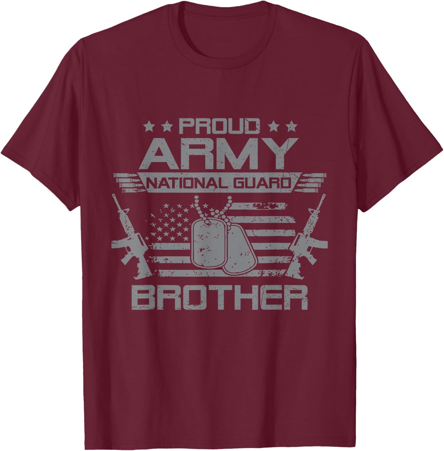 Proud Army National Guard Brother Flag USA Military Veteran T-Shirt - T-Shirt | Maroon