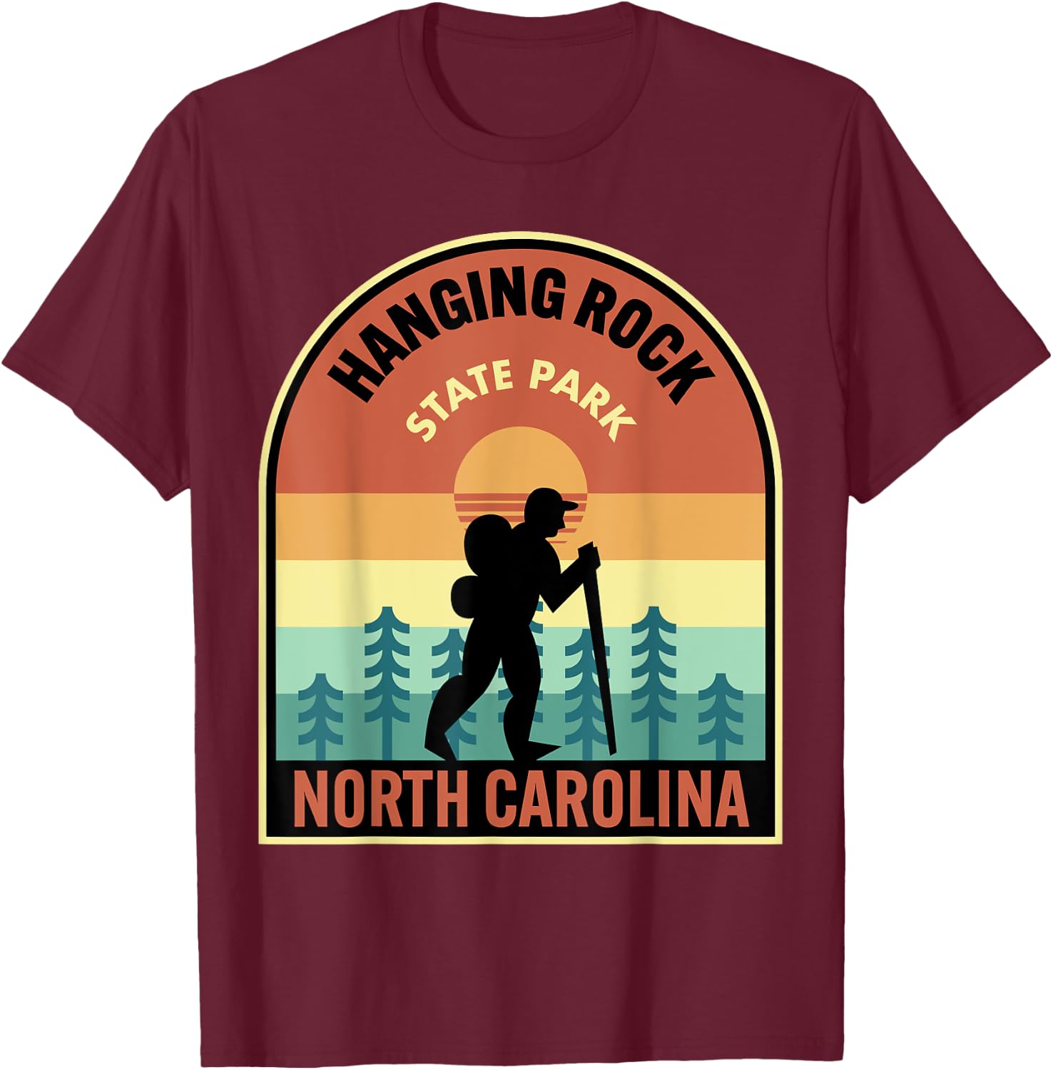 Hanging Rock State Park North Carolina Retro Hiking T-Shirt - T-Shirt | Maroon