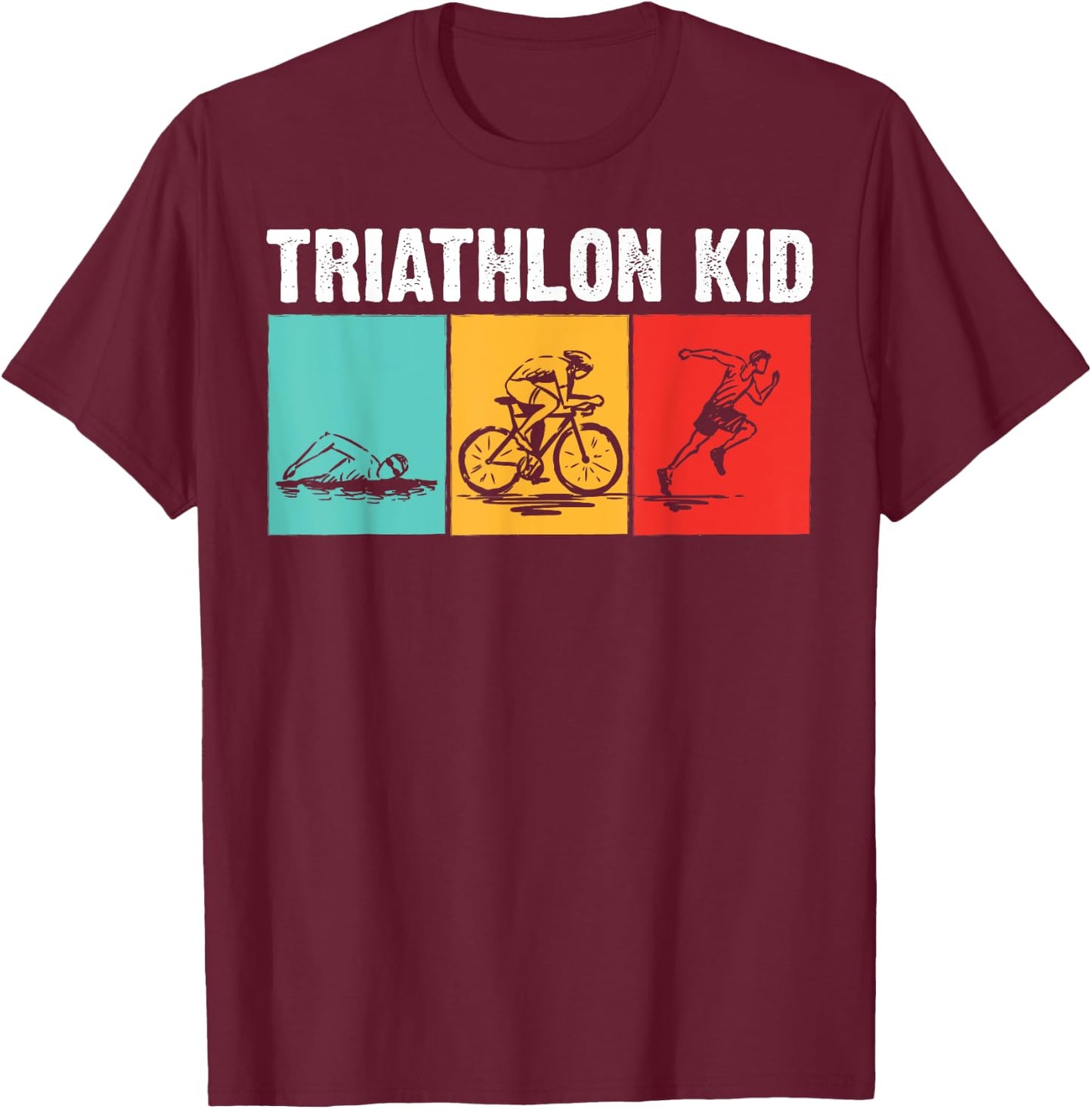 Cool Triathlon For Kids Boys Swimming Running Swim Bike Run T-Shirt - T-Shirt | Maroon