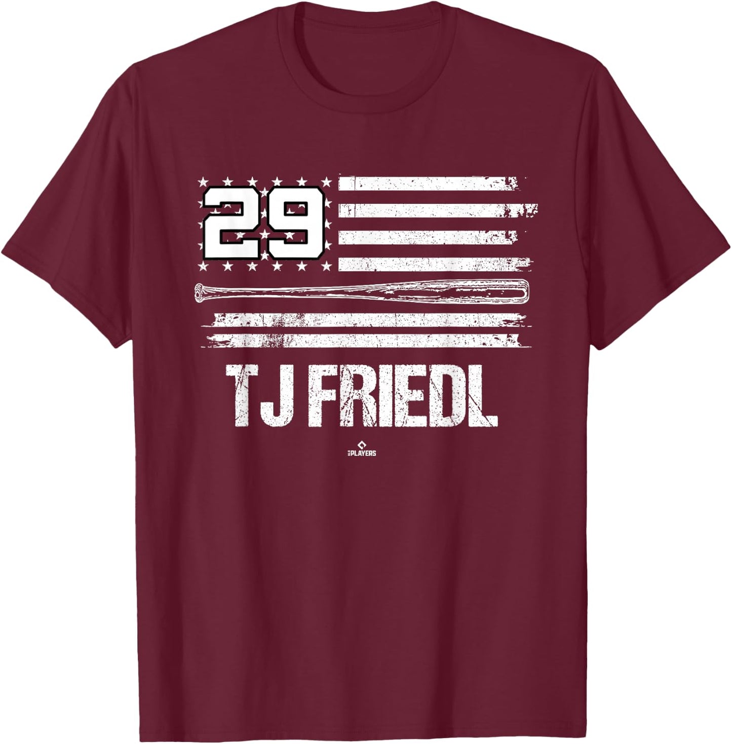 USA Flag Bat TJ Friedl Cincinnati Baseball MLBPA T-Shirt - T-Shirt | Maroon