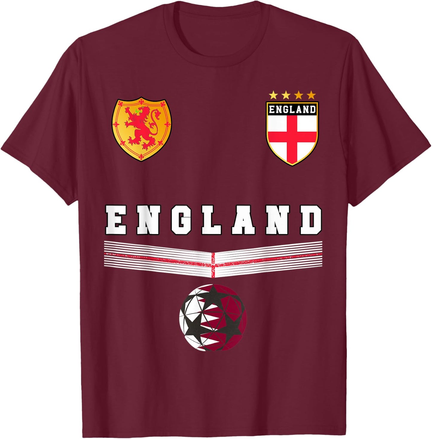 England Soccer Fans Jersey English Flag Football Lovers T-Shirt - T-Shirt | Maroon
