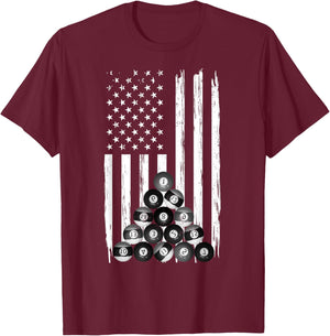 Pool USA American Flag Billiard Vintage Pool Player T-Shirt - T-Shirt | Maroon