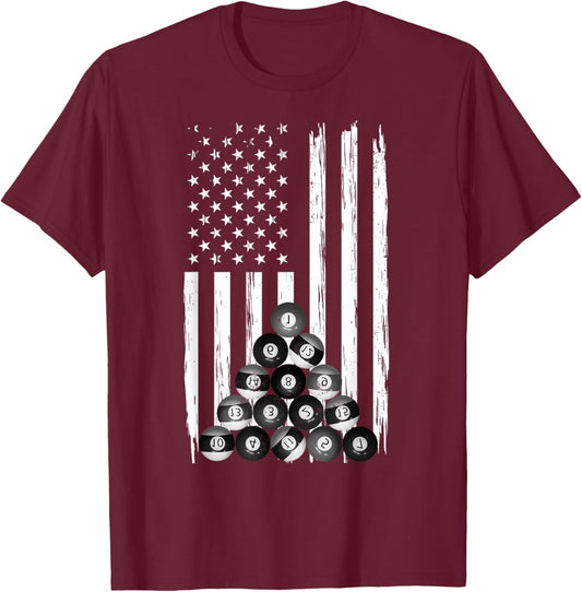 Pool USA American Flag Billiard Vintage Pool Player T-Shirt - T-Shirt | Maroon