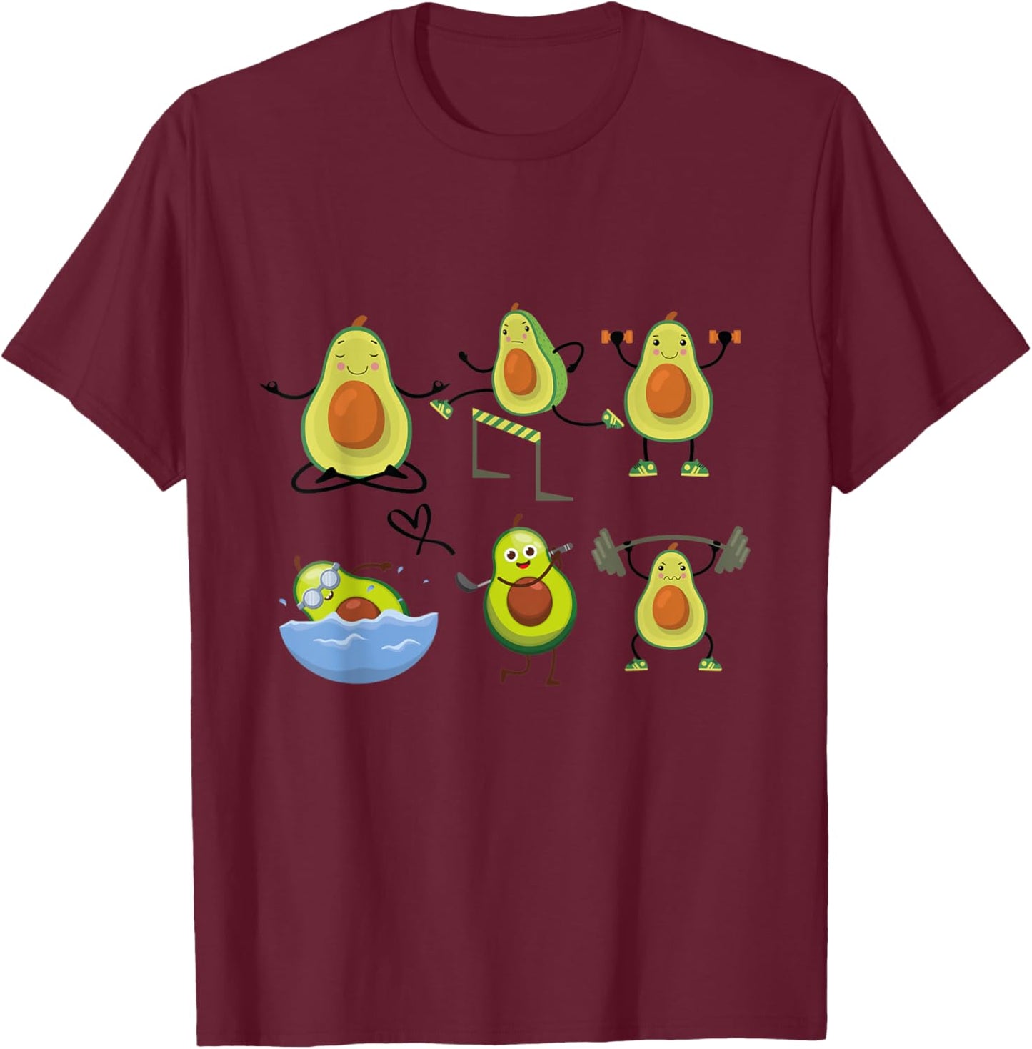 Funny Avocado Yoga Fitness Funny Exercising Gym Avocado T-Shirt - T-Shirt | Maroon