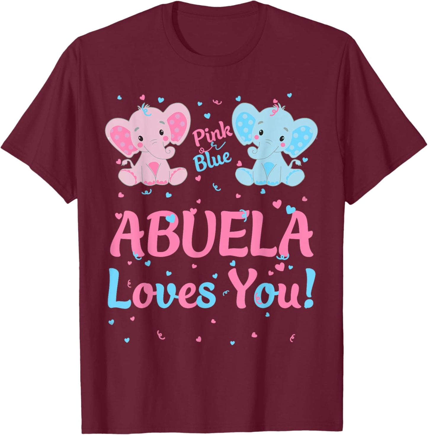 Abuela Gender Reveal Pink or Blue Matching Family Elephant T-Shirt - T-Shirt | Maroon