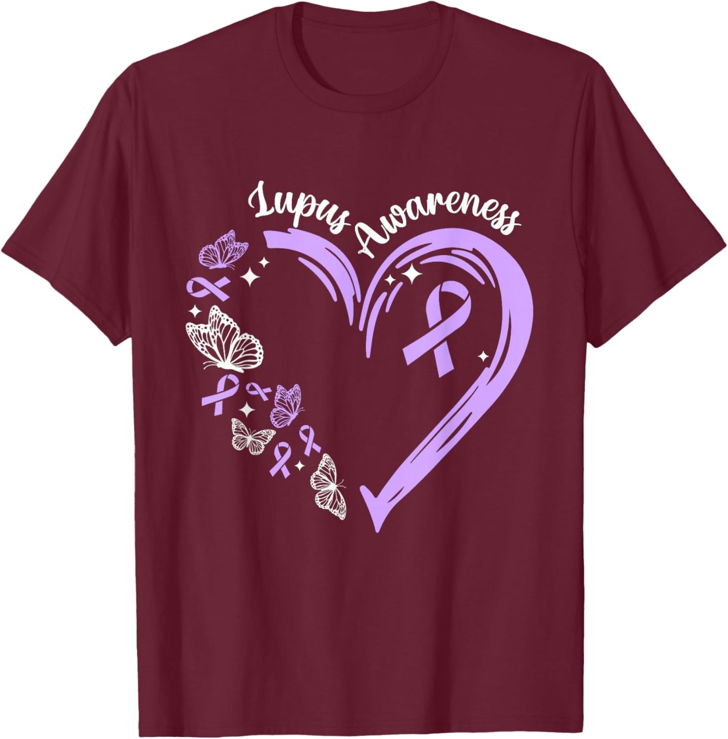 Lupus Awareness Purple Ribbon Heart Lupus Awareness Month T-Shirt - T-Shirt | Maroon