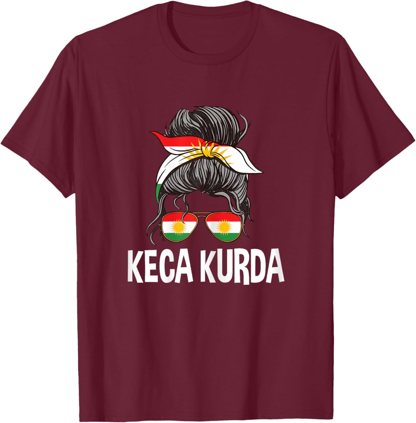 Keca Kurda Kurdish Girl Messy Hair Bun Kurdistan Women Pride T-Shirt - T-Shirt | Maroon
