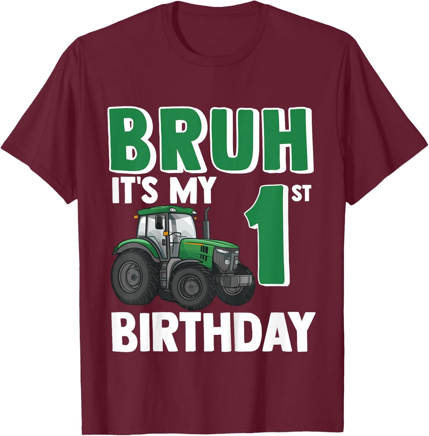 Kids One 1yr 1st Tractor Birthday Boy Boys Farmer Farm 1 Year Old T-Shirt - T-Shirt | Maroon