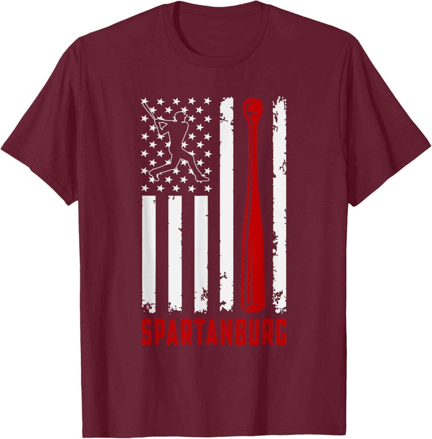 Spartanburg American Flag Baseball Lover USA Spartanburg Women Men T-Shirt - T-Shirt | Maroon