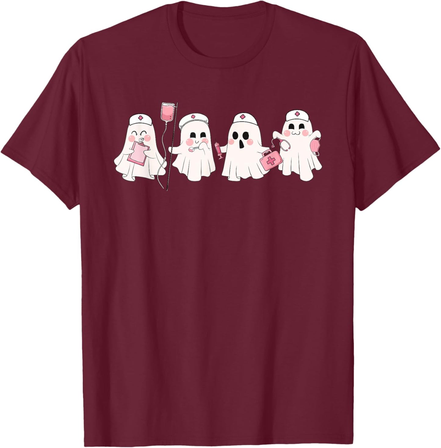 Funny Ghost Spooky Nurse Halloween Cute RN Nurse T-Shirt - T-Shirt | Maroon