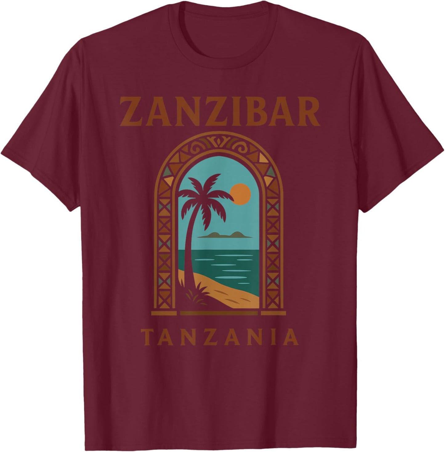 Zanzibar Tanzania Retro Stone Town Island Travel African Art T-Shirt - T-Shirt | Maroon