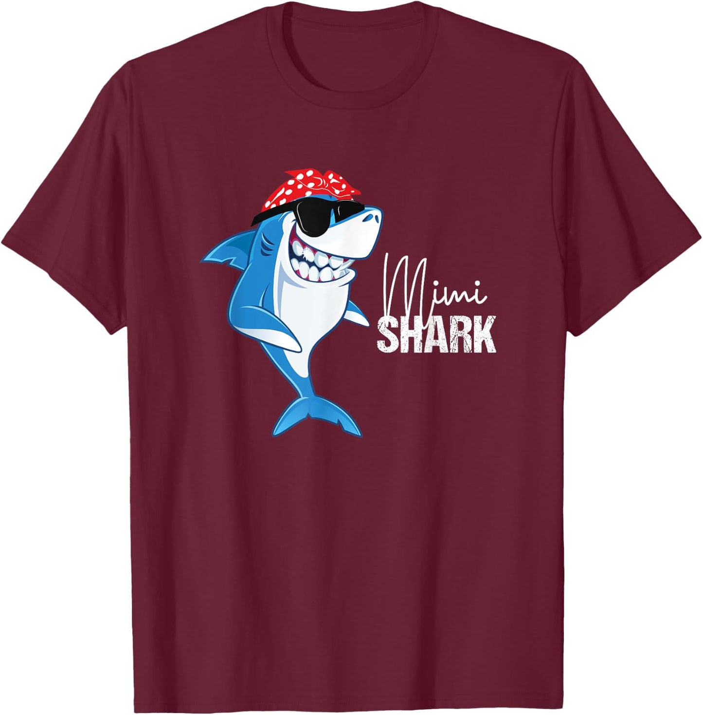 Funny Mimi Shark Wearing Sunglasses Bandana Grandma Women T-Shirt - T-Shirt | Maroon
