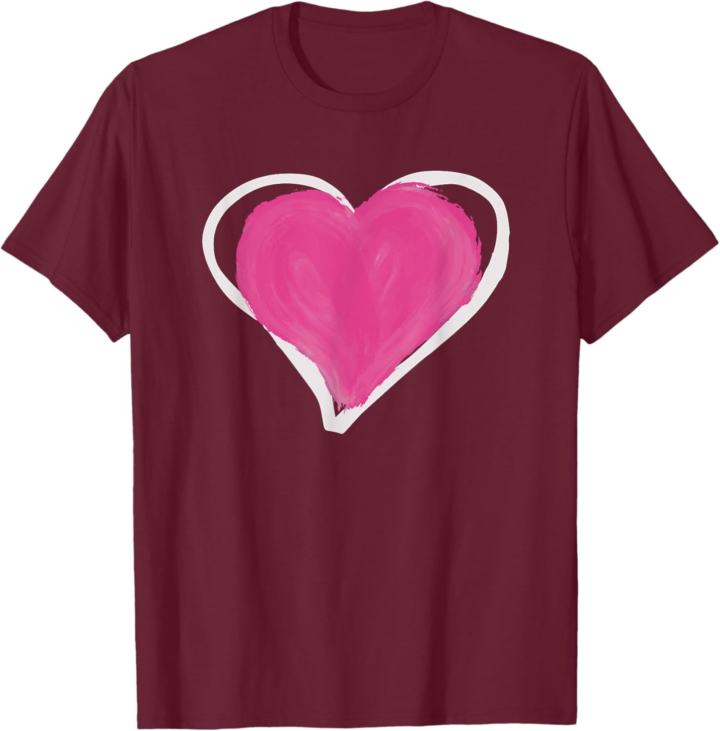 Pink and White Heart, Double Heart Valentine T-Shirt - T-Shirt | Maroon