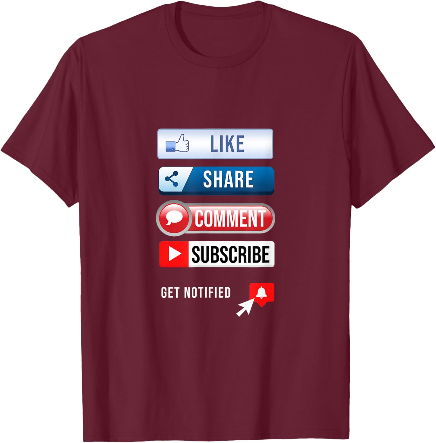 Social Media Like Share Comment Subscribe Vlogger T-Shirt - T-Shirt | Maroon