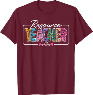 Resource Teacher Appreciation Heart Leopard Women T-Shirt - T-Shirt | Maroon