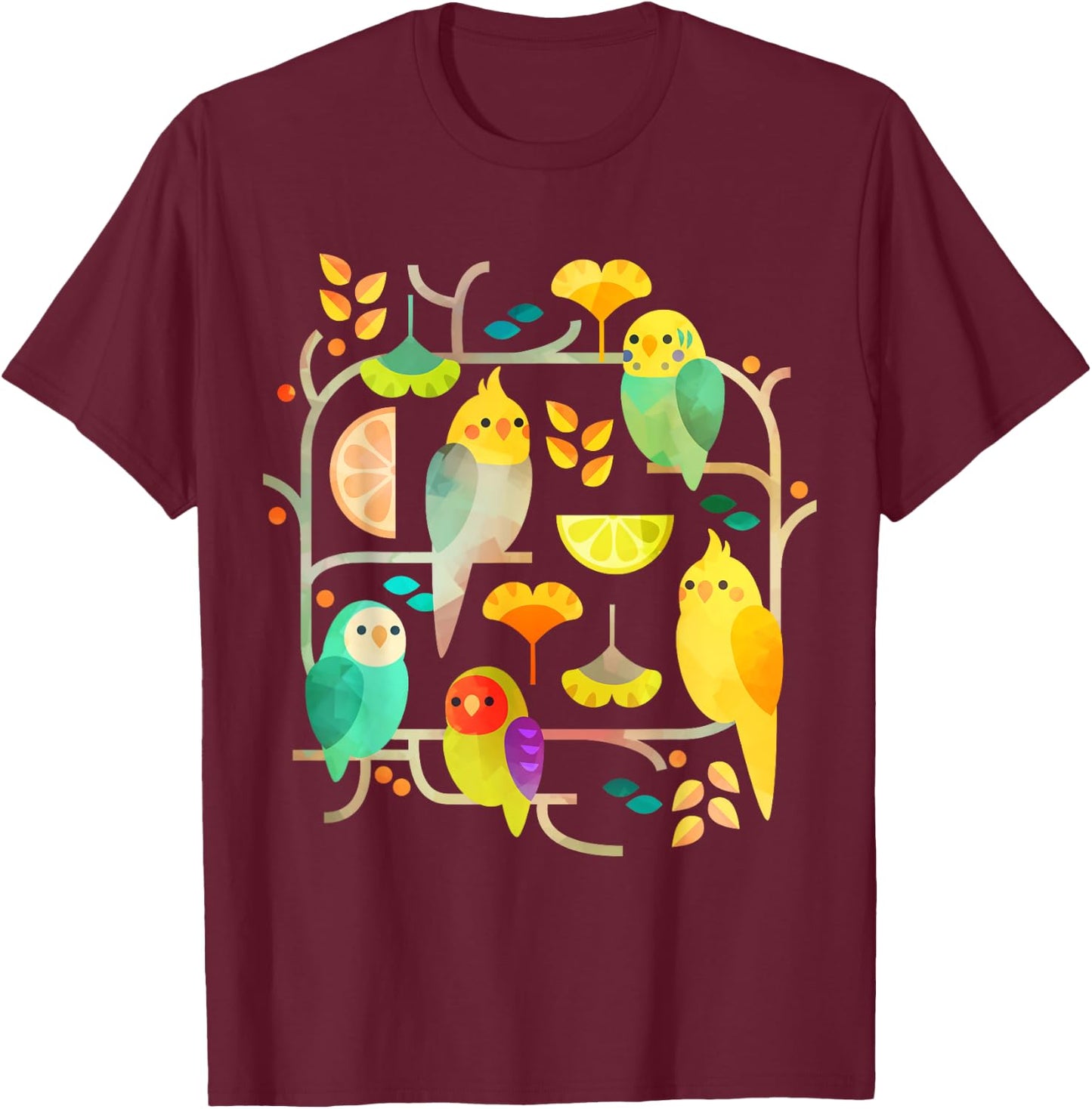Summery Birdies Men Women T-Shirt - T-Shirt | Maroon