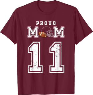 Custom Proud Football Mom Number 11 Personalized T-Shirt - T-Shirt | Maroon