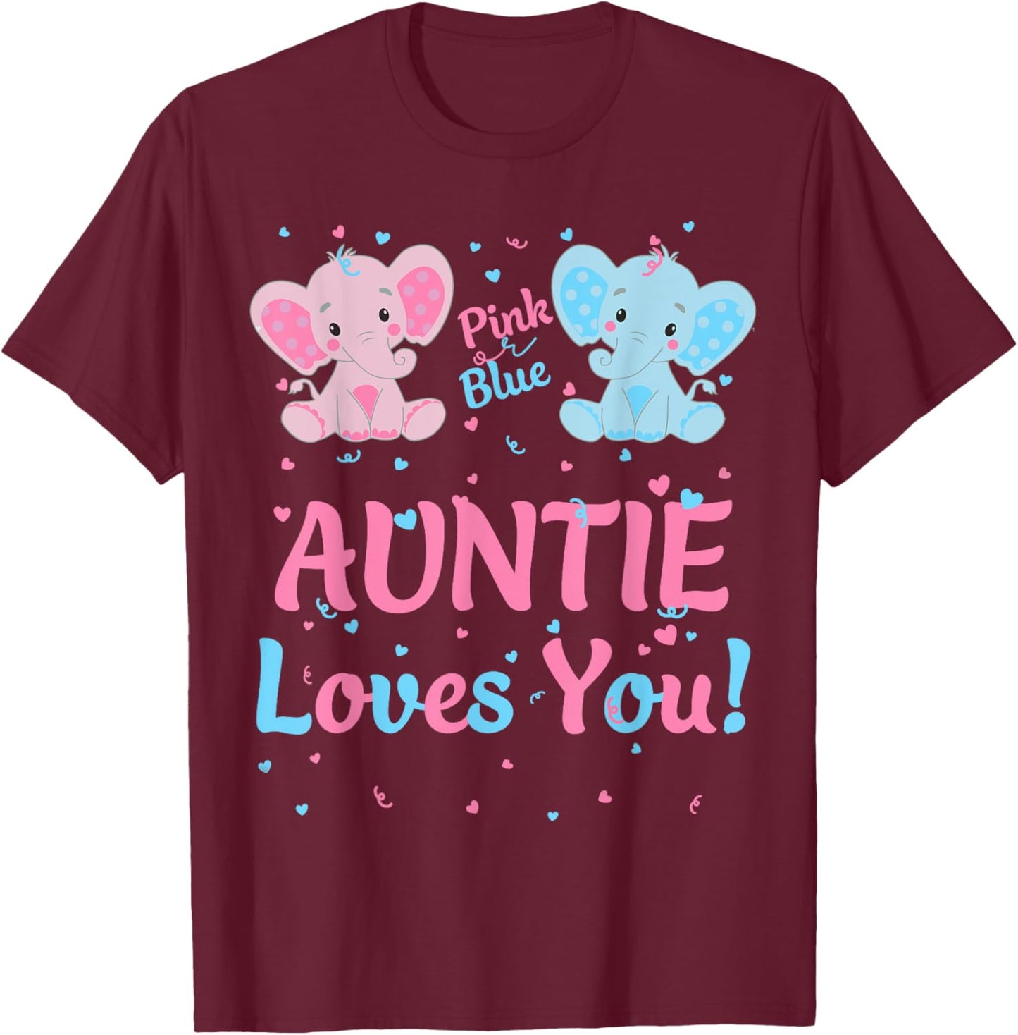 Auntie Gender Reveal Elephant Pink Blue Matching Family Aunt T-Shirt - T-Shirt | Maroon