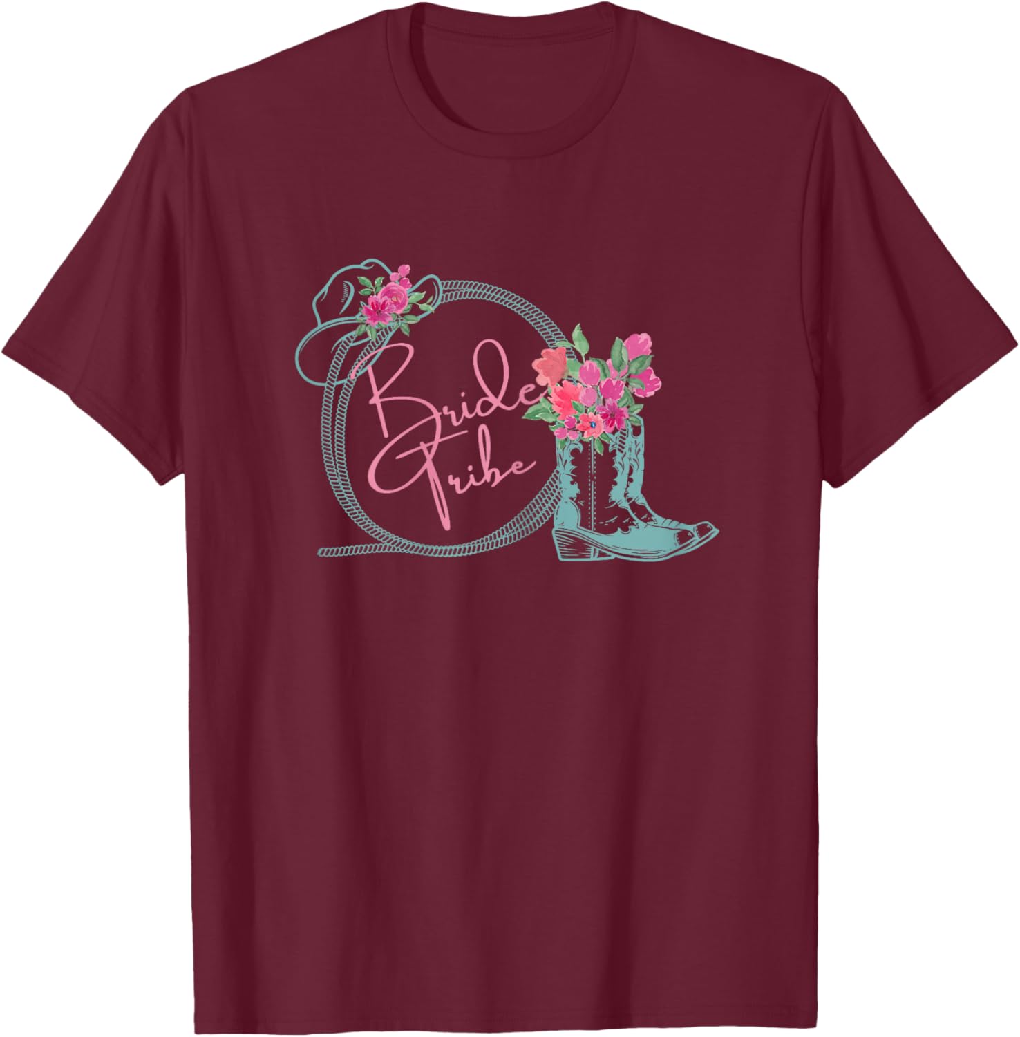 Bride Tribe Bachelorette Nashville Country Coastal Theme T-Shirt - T-Shirt | Maroon