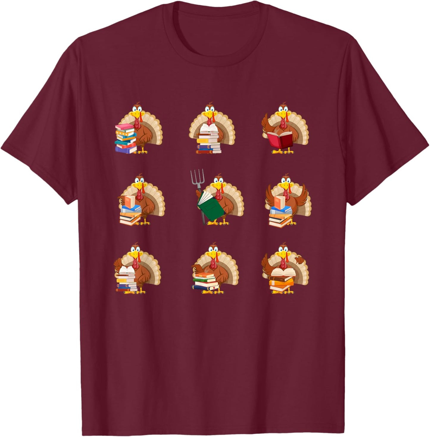Turkey Reading Teacher Thanksgiving Librarian Book Lover T-Shirt - T-Shirt | Maroon