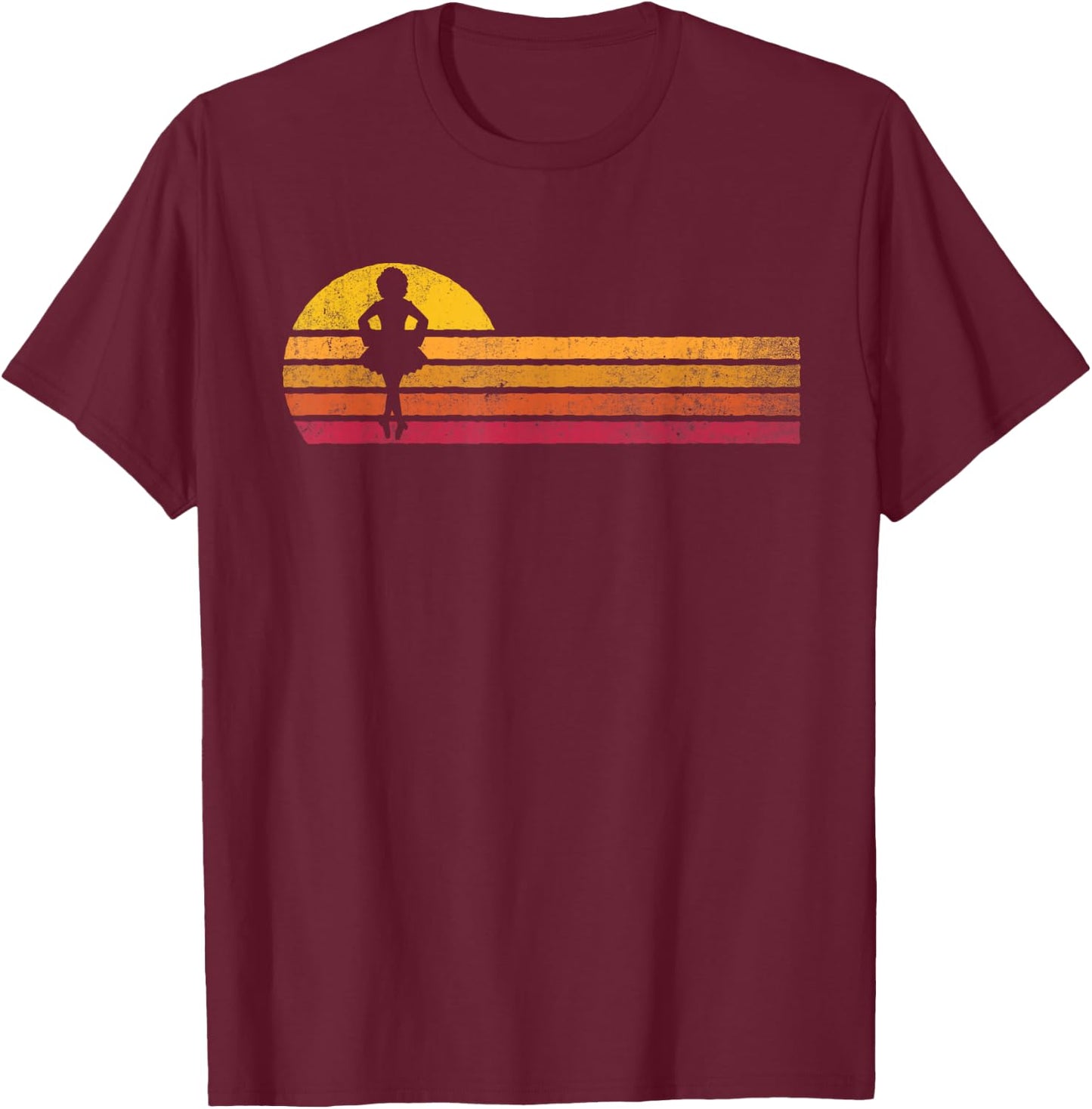Vintage Style Irish Dance Silhouette Retro Sunset Distressed T-Shirt - T-Shirt | Maroon