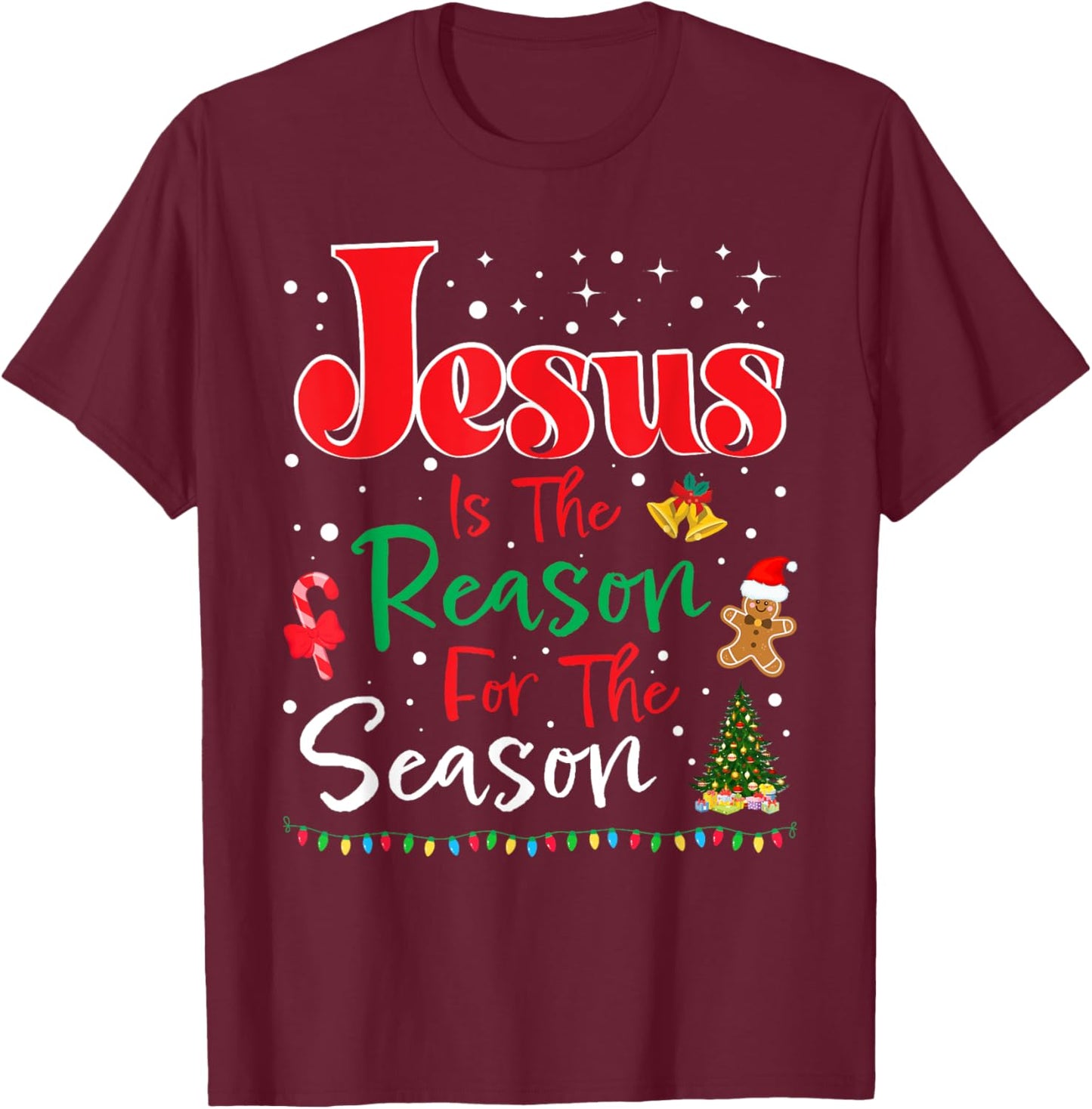 Jesus Is The Reason for The Season Christmas Family Pajamas T-Shirt - T-Shirt | Maroon