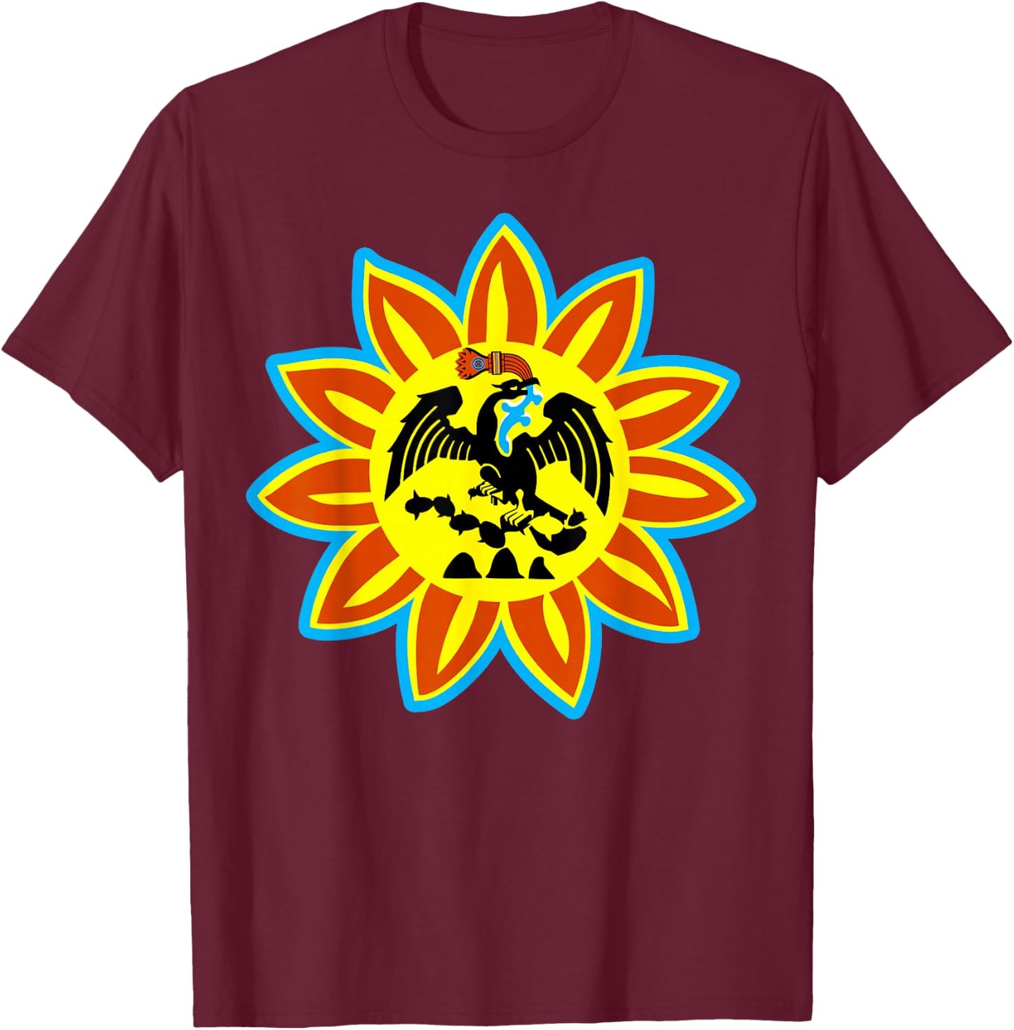 Mexica Flag - Original Native Aztec Eagle Snake Sun T-Shirt - T-Shirt | Maroon