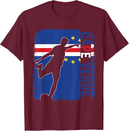 Cape Verde Soccer Team Cape Verde Flag Jersey Football T-Shirt - T-Shirt | Maroon