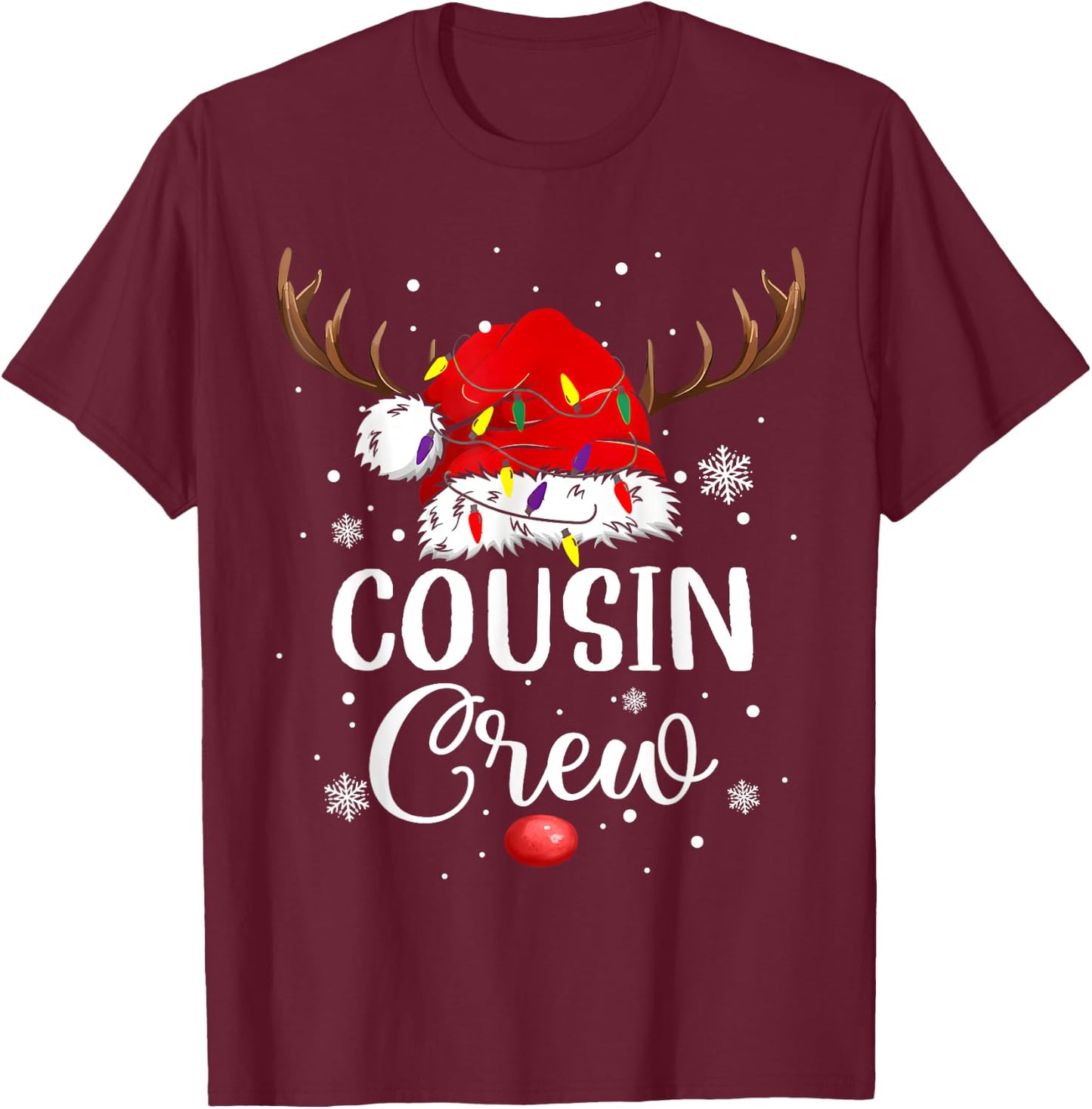Christmas Cousin Crew Funny Santa Hat Light Kids Men Women T-Shirt - T-Shirt | Maroon