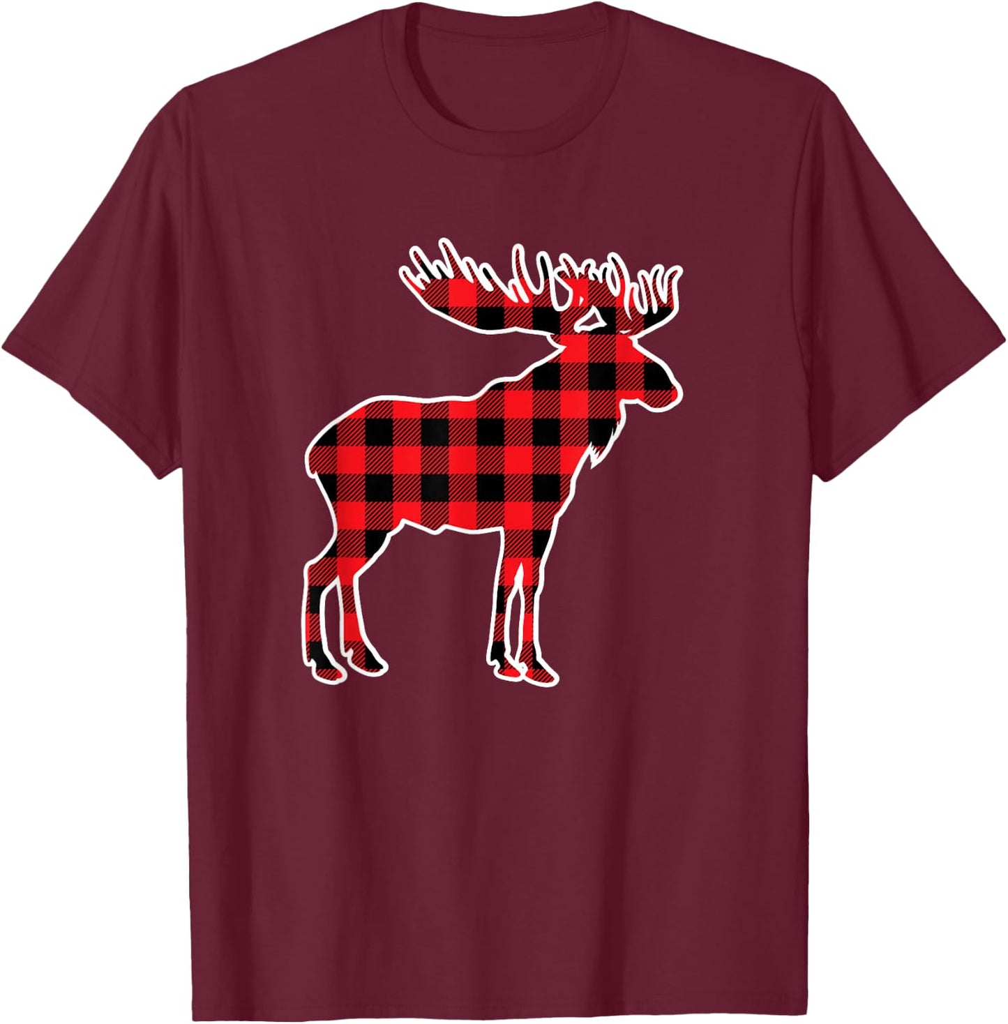 Moose Red Buffalo Plaid Matching Pajama Family T-Shirt - T-Shirt | Maroon