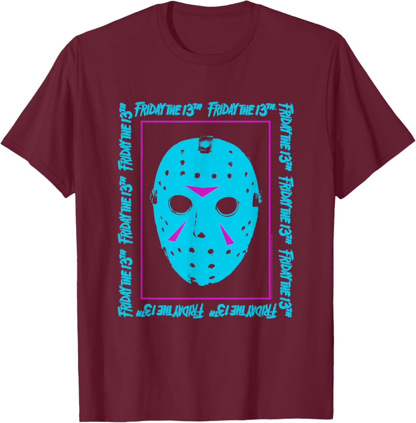Friday The 13th Blue Mask Neon Summerween Horror Movie T-Shirt - T-Shirt | Maroon