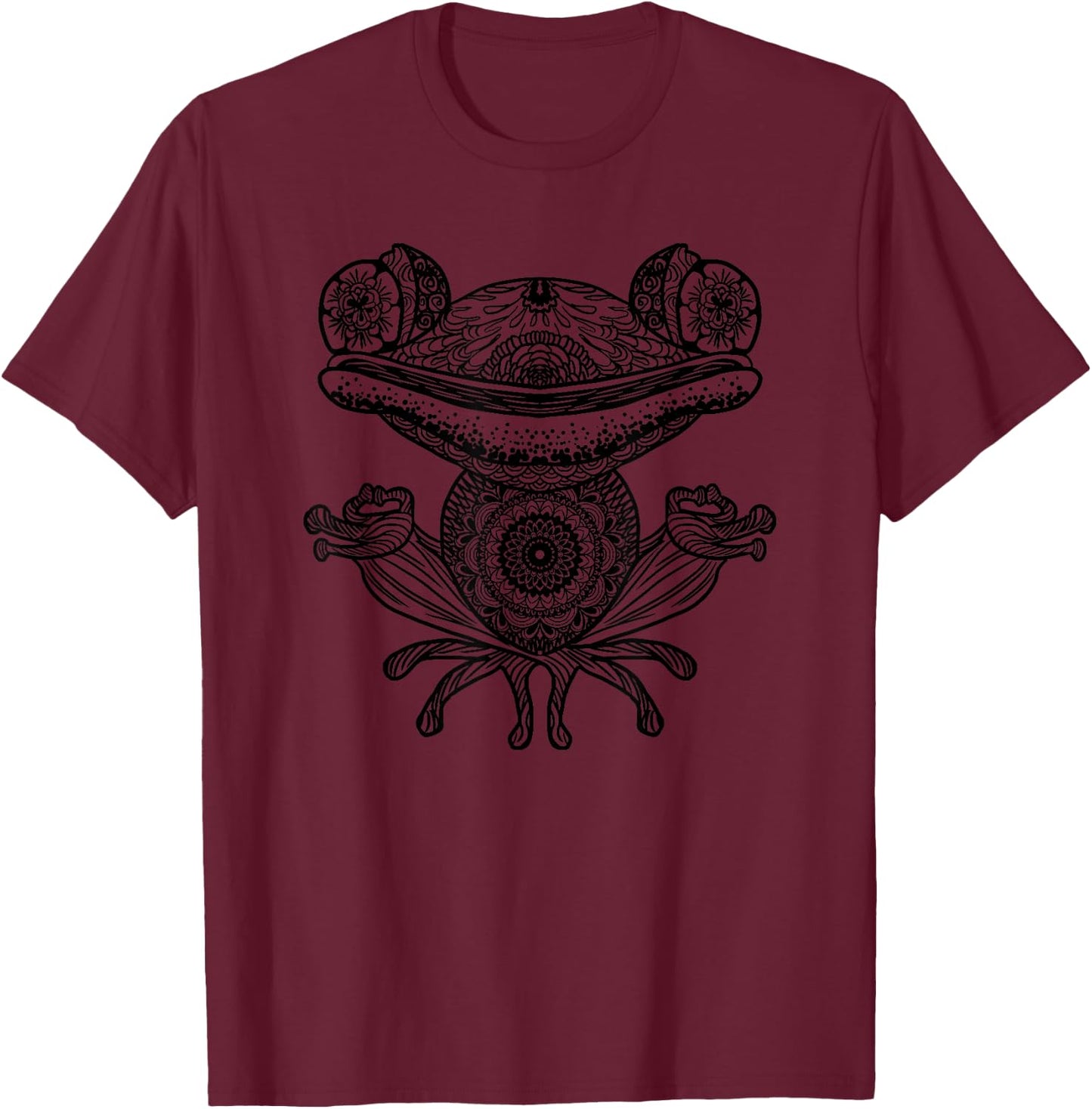 Mandala Frog Lotus Pose Funny Floral Pattern Yoga Lover Gift T-Shirt - T-Shirt | Maroon