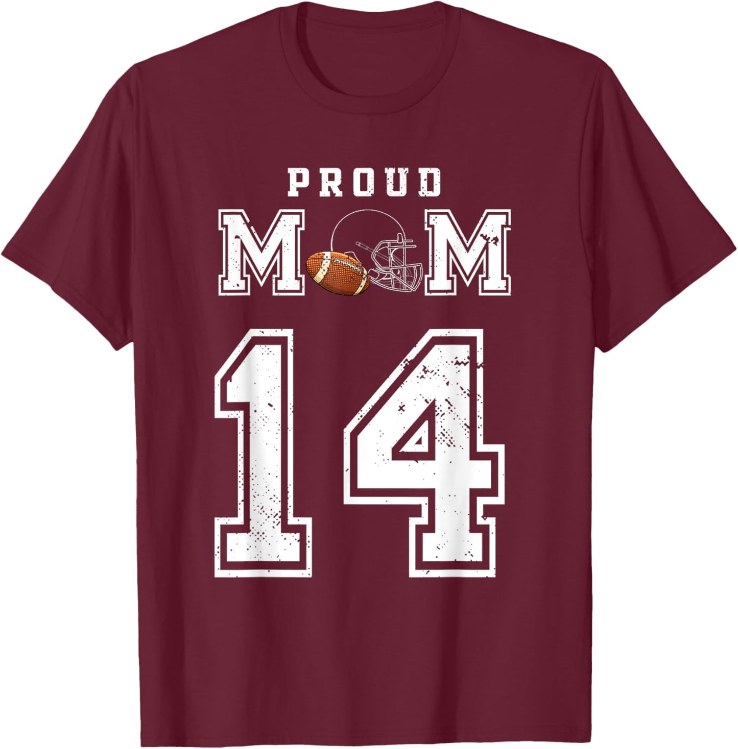 Custom Proud Football Mom Number 14 Personalized T-Shirt - T-Shirt | Maroon