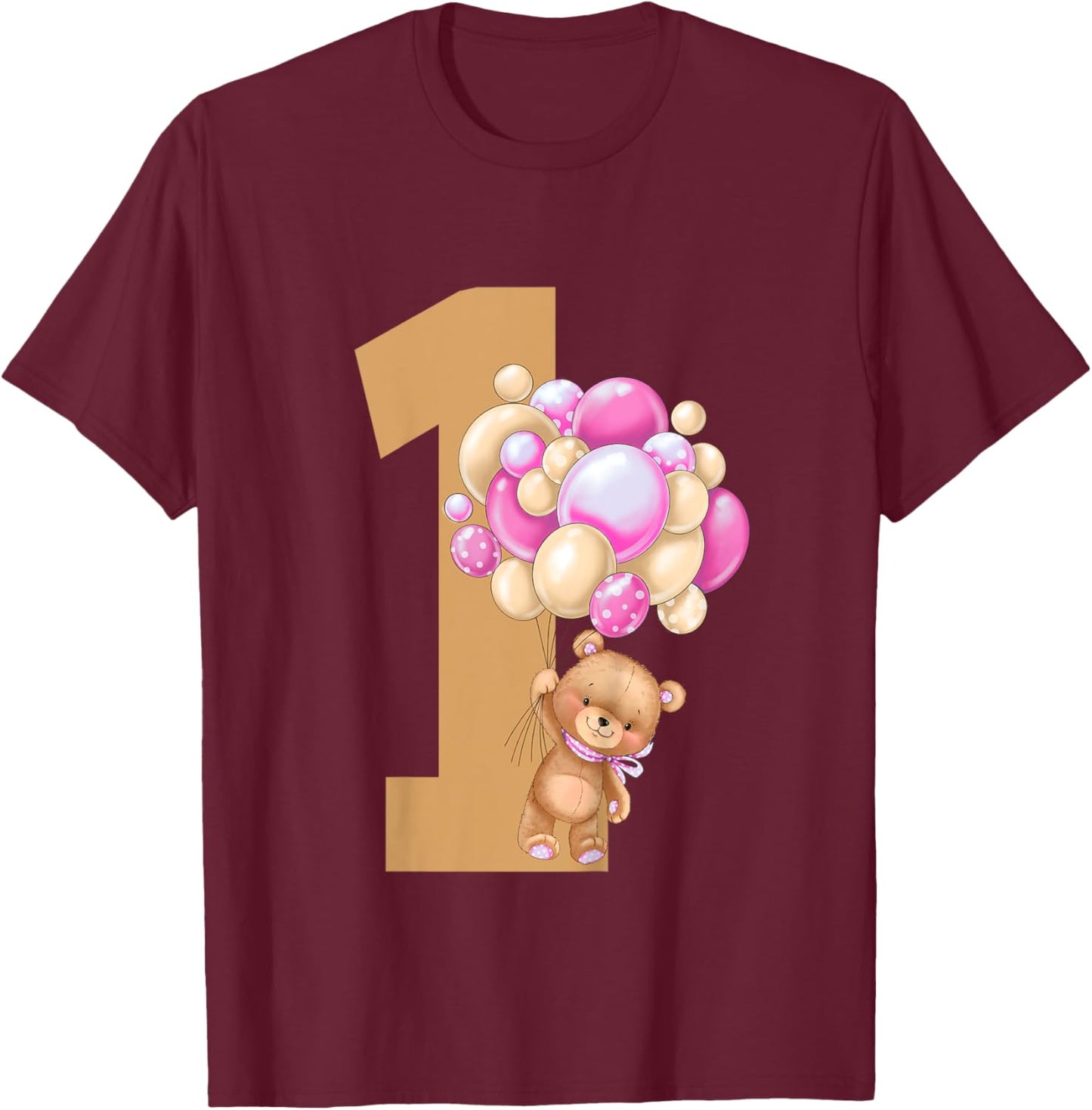 Kids Beary First Birthday Teddy Bear 1st Birthday Girl Matching T-Shirt - T-Shirt | Maroon