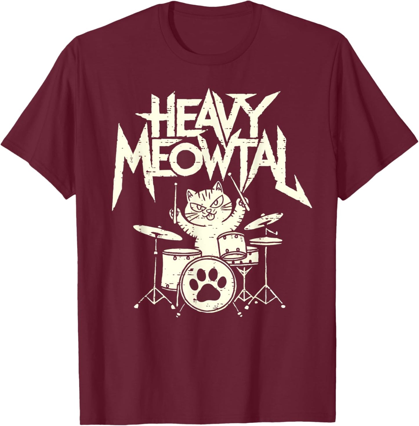 Heavy Metal Cat Drum Kit Drummer Headbanger Man Women Kid T-Shirt - T-Shirt | Maroon