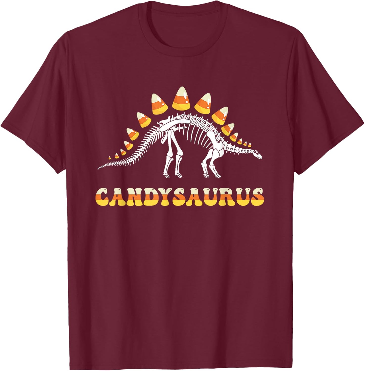 Funny Candysaurus Candy Corn Toddler Kid Dinosaur Halloween T-Shirt - T-Shirt | Maroon