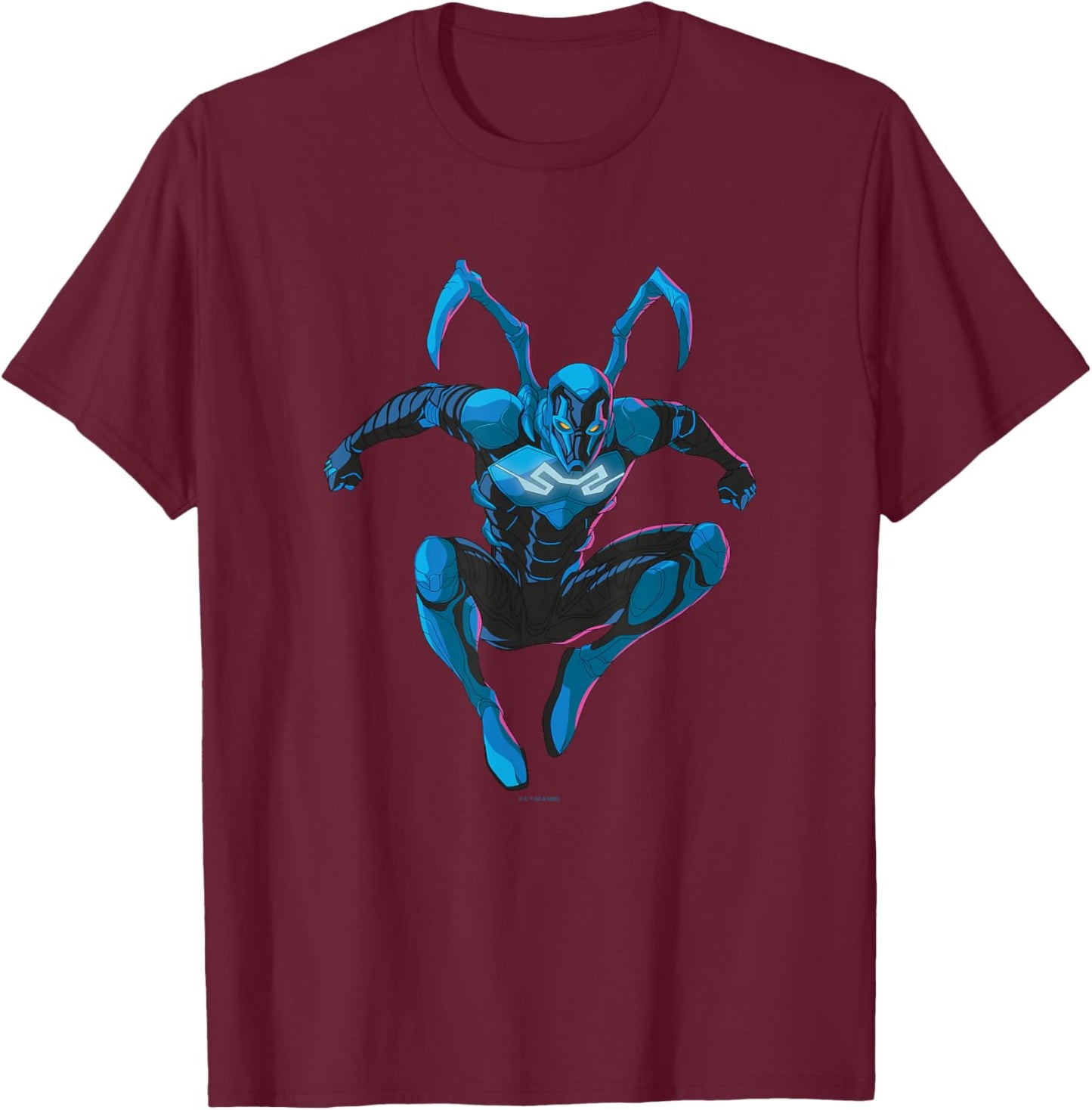 Blue Beetle Jumping Into Action Super Hero Pose Portrait T-Shirt - T-Shirt | Maroon