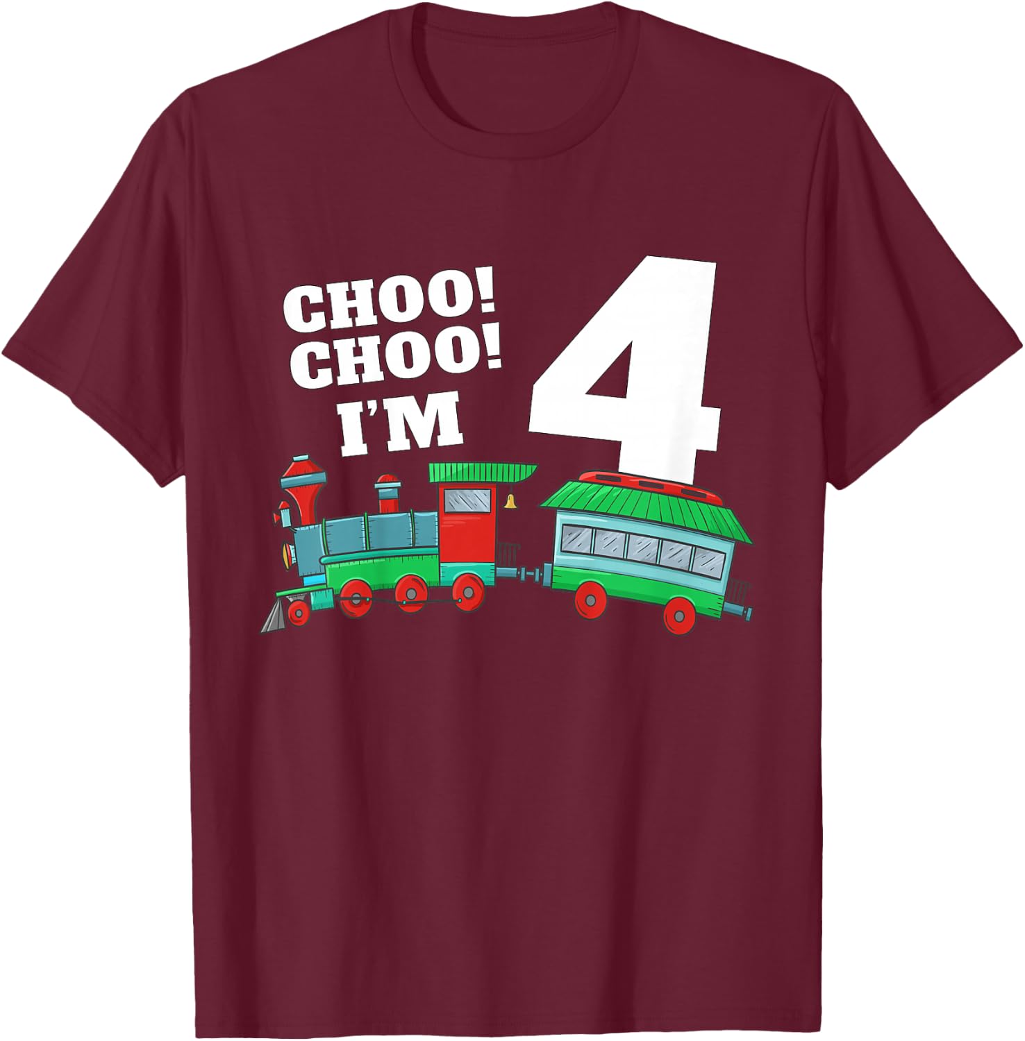 Kids Train 4th Birthday Boy Train 4 Year Old Four T-Shirt - T-Shirt | Maroon
