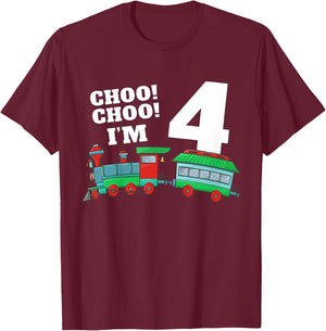 Kids Train 4th Birthday Boy Train 4 Year Old Four T-Shirt - T-Shirt | Maroon