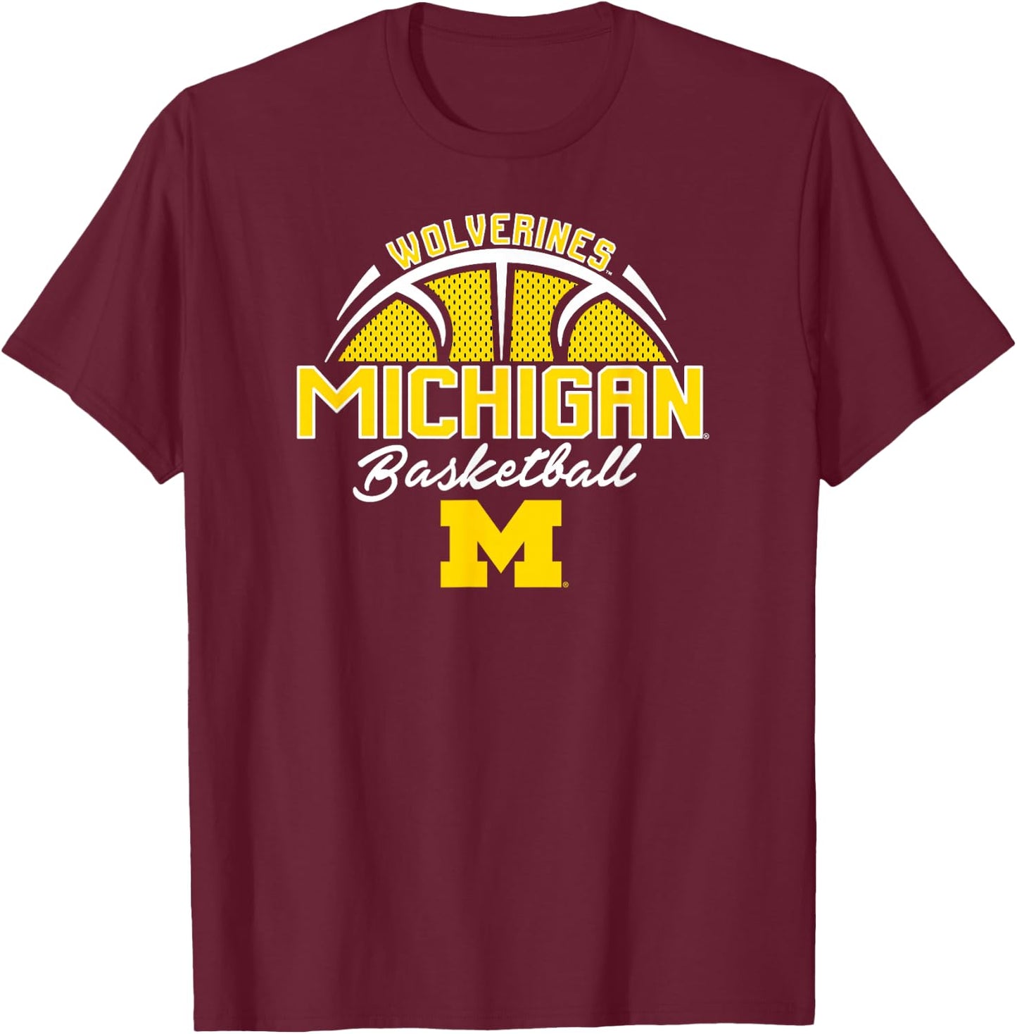 Michigan Wolverines Basketball Three Pointer Dark Heather T-Shirt - T-Shirt | Maroon