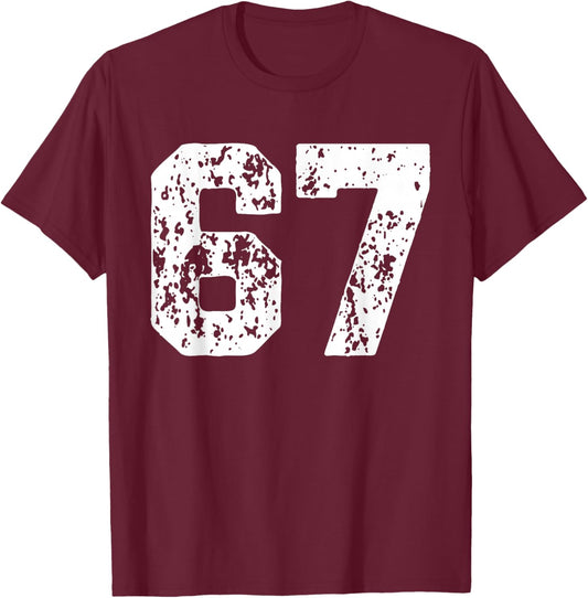 Number 67 White Best Classic College Style Birthday Funny T-Shirt - T-Shirt | Maroon