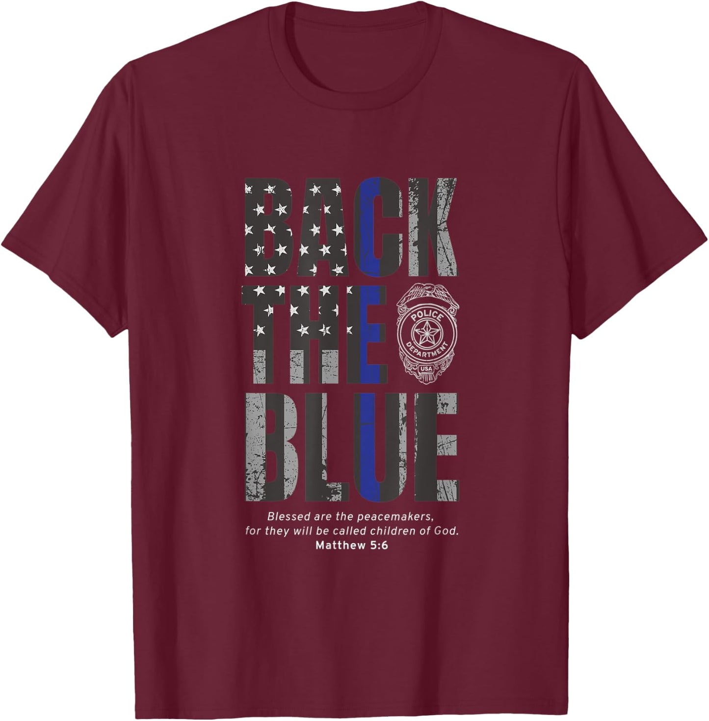 Back the Blue Thin Blue Line Flag Patriotic Police T-Shirt - T-Shirt | Maroon