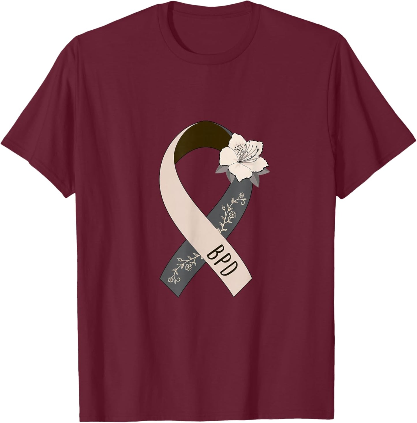 BPD Floral Awareness Ribbon T-Shirt - T-Shirt | Maroon