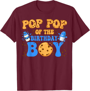 Pop Pop Of The Birthday Boy Milk and Cookies Lover T-Shirt - T-Shirt | Maroon