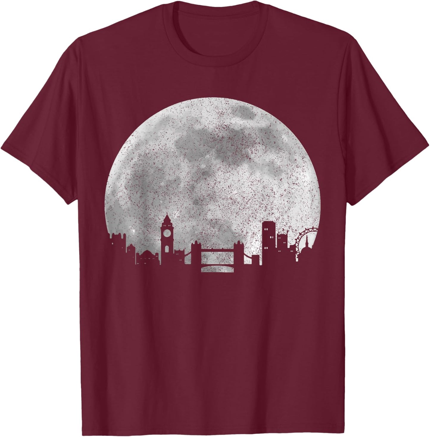 London Skyline Moon UK Vintage Great Britain England London T-Shirt - T-Shirt | Maroon