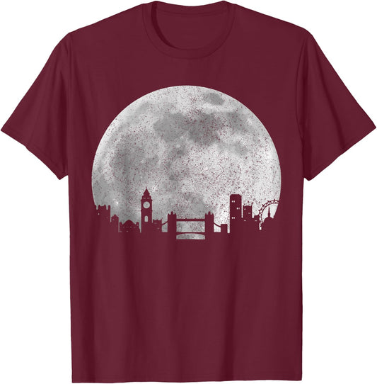 London Skyline Moon UK Vintage Great Britain England London T-Shirt - T-Shirt | Maroon