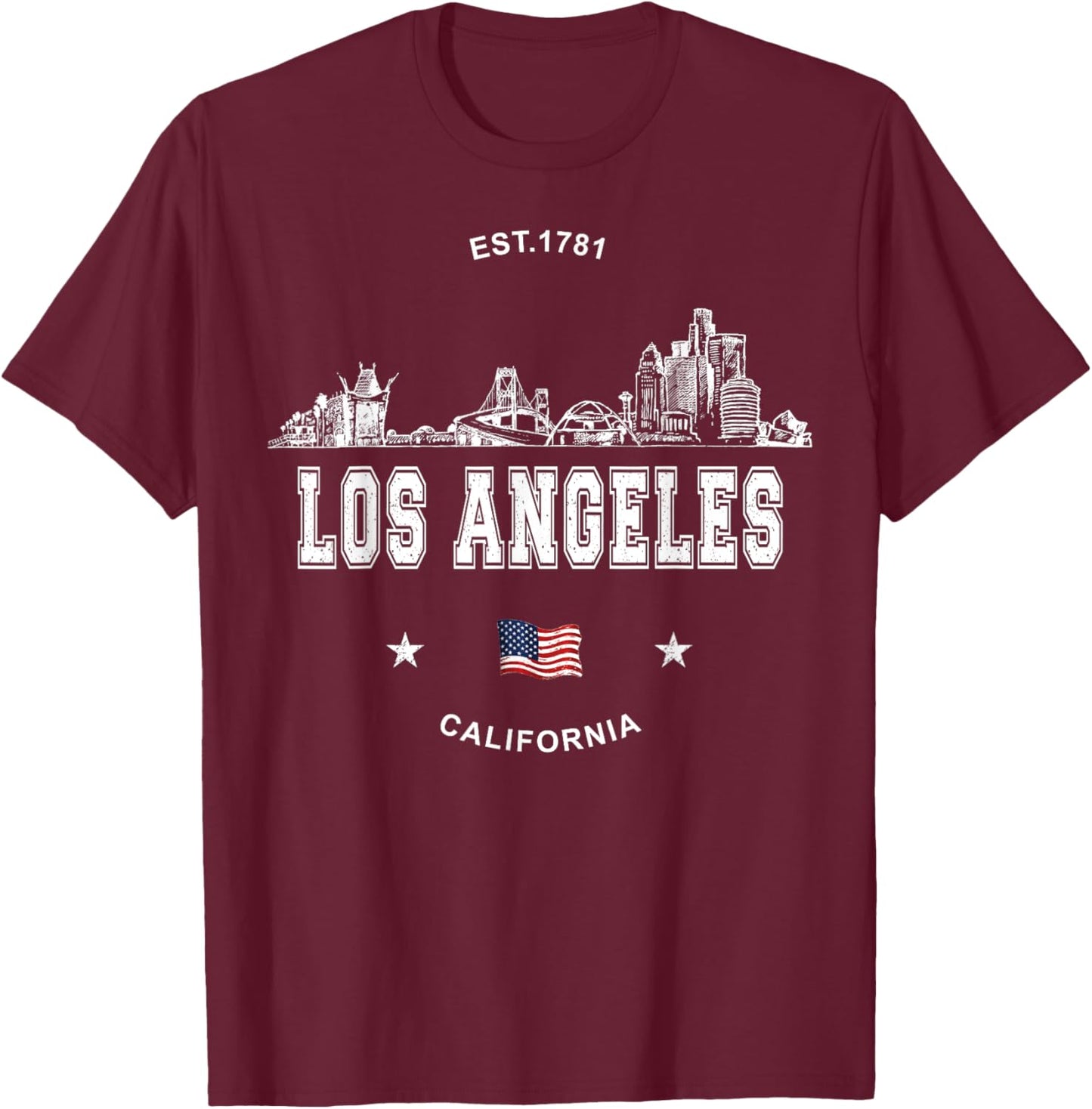Los Angeles California Skyline T-Shirt - T-Shirt | Maroon